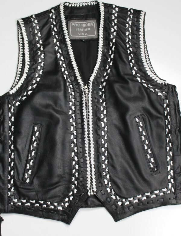 1175W - White & Black Handcrafted Premium Leather Lacing Vest
