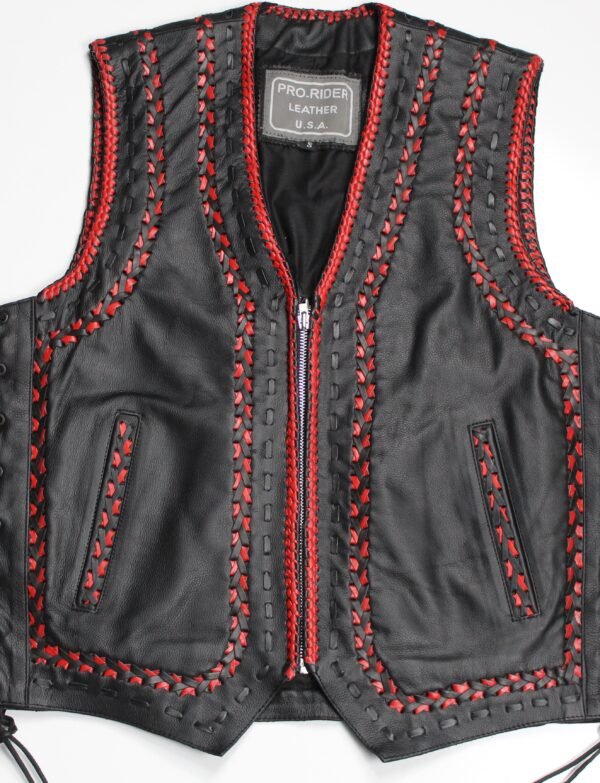 1175R - Red & Black Handcrafted Premium Leather Lacing Vest